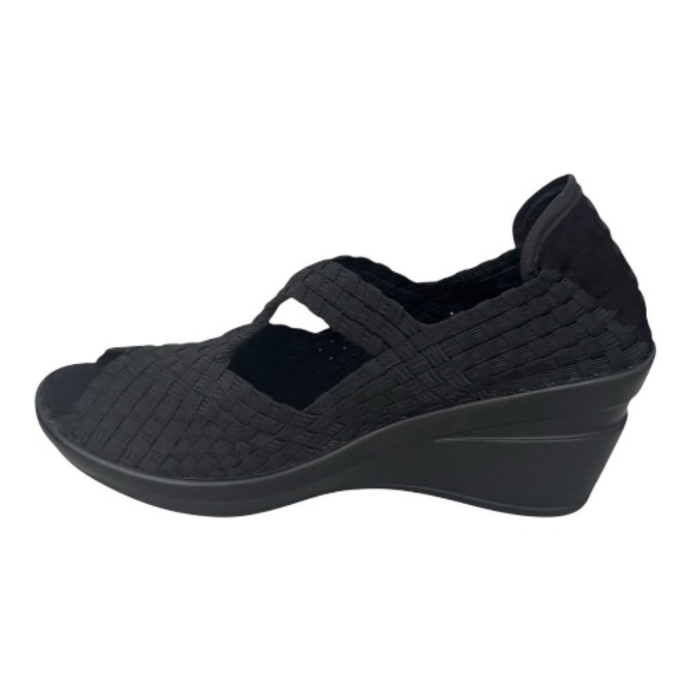 Bernie Mev Yvone Black  Wedge Sandals Comfort Slip-On Peep Toe Lightweight - NWB - Picture 5 of 7